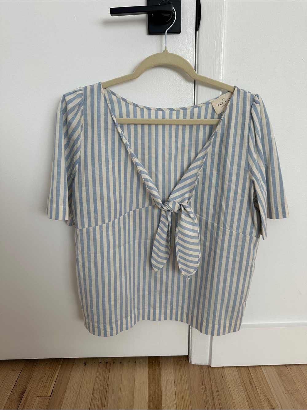 Sézane blouse in blue and cream stripe. EU size 40/US M